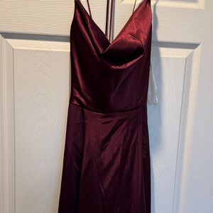 David's Bridal Deep Burgundy Satin Gown